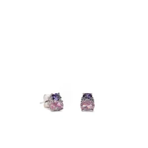 Pendientes De Piedras De Colores | Pendientes Pequeños | LINEARGENT Pendientes pequeños con gemas tono rosa y amatista