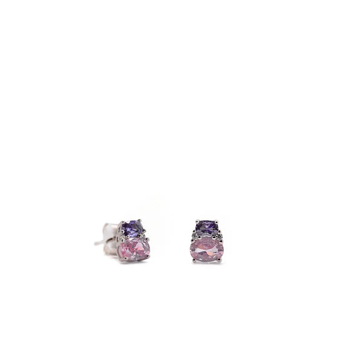 Pendientes De Piedras De Colores | Pendientes Pequeños | LINEARGENT Pendientes pequeños con gemas tono rosa y amatista