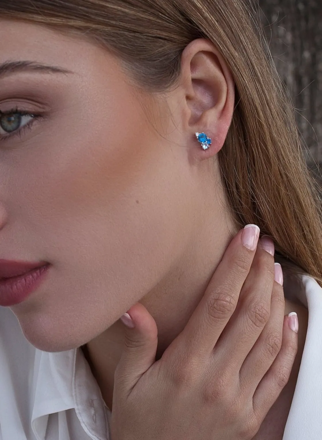 Pendientes Pequeños | LINEARGENT Pendientes pequeños de plata cuarzo adamantino azul