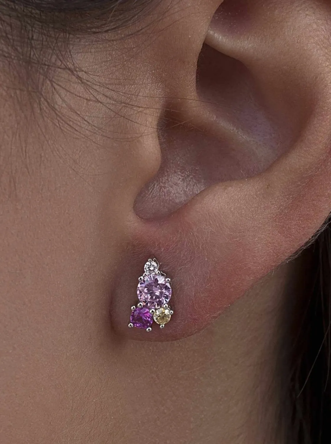 Pendientes Pequeños | LINEARGENT Pendientes pequeños de plata cuarzo adamantino rosa
