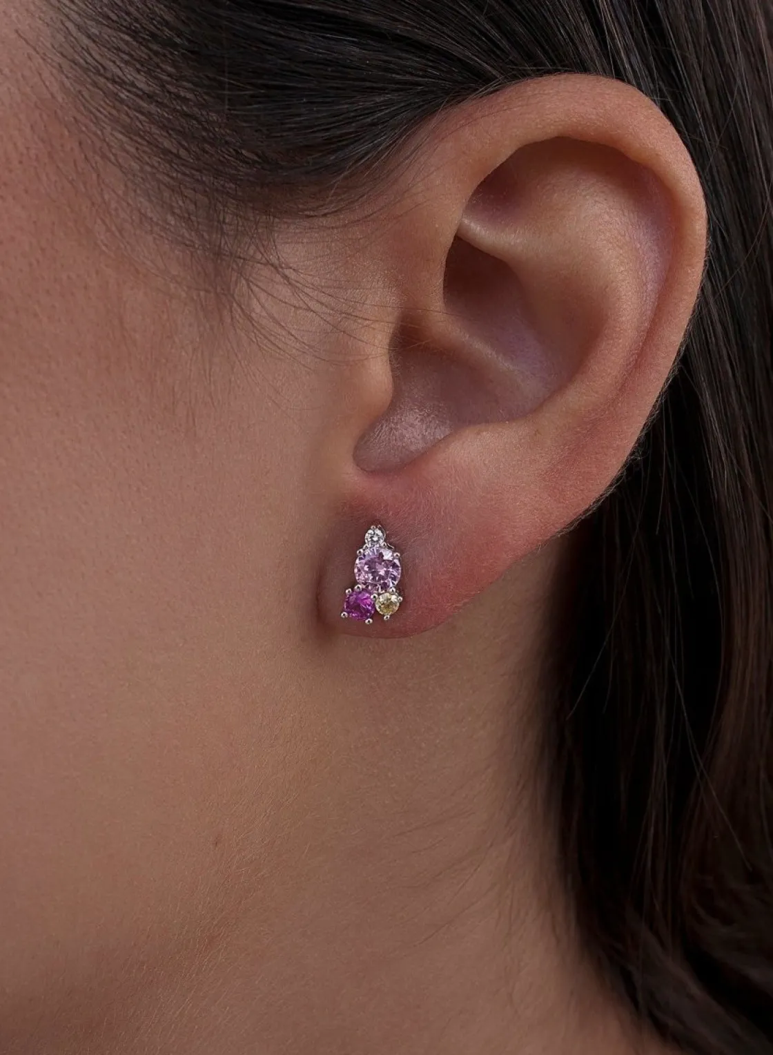 Pendientes Pequeños | LINEARGENT Pendientes pequeños de plata cuarzo adamantino rosa