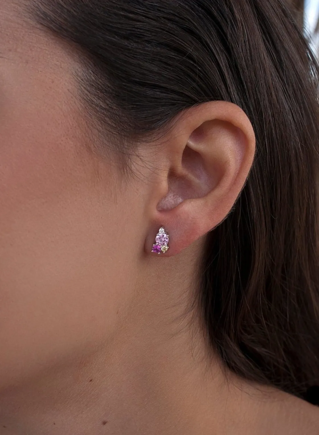 Pendientes Pequeños | LINEARGENT Pendientes pequeños de plata cuarzo adamantino rosa