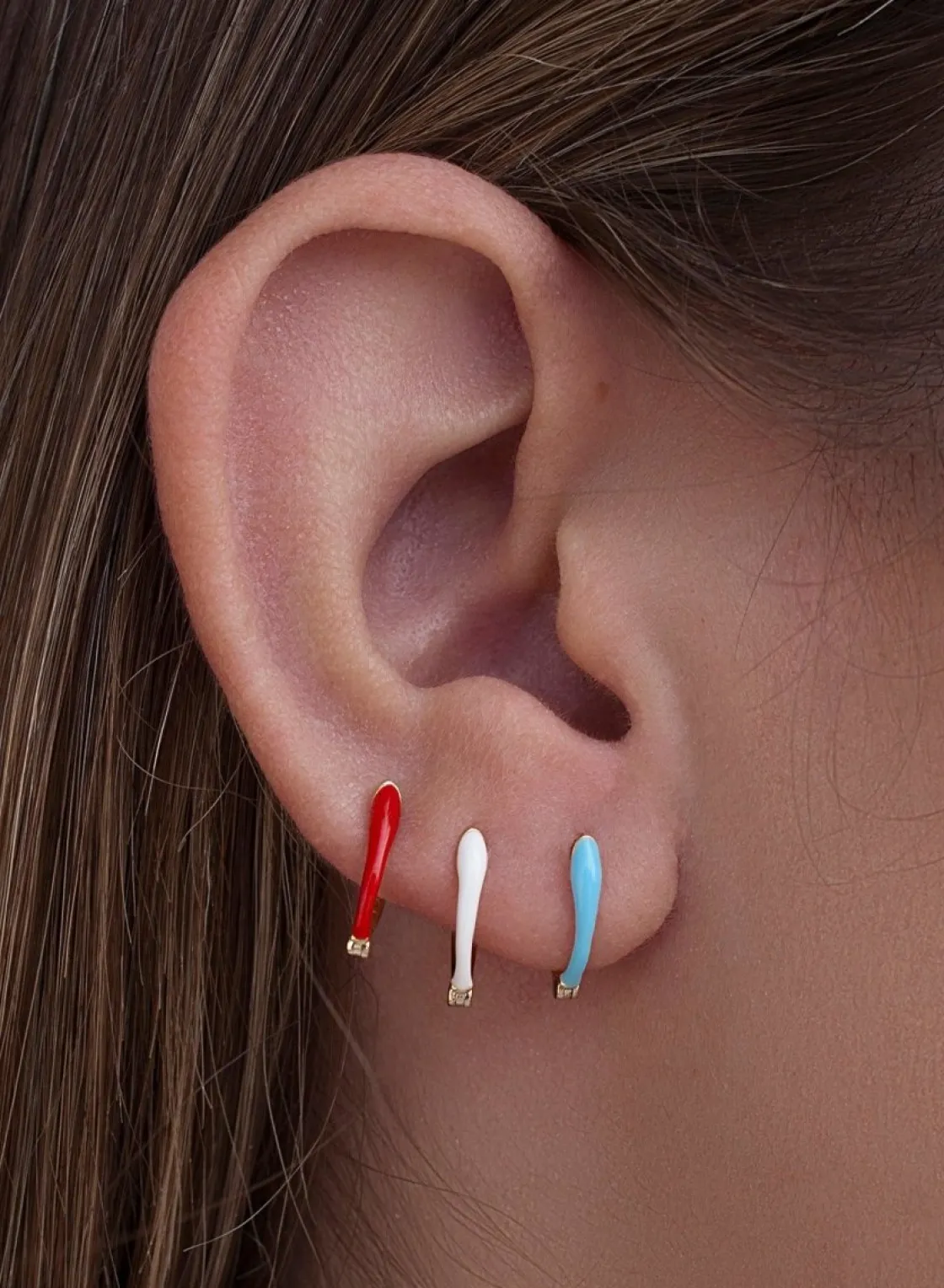 Pendientes Originales | LINEARGENT Pendientes pequeños de plata diseño esmalte azul
