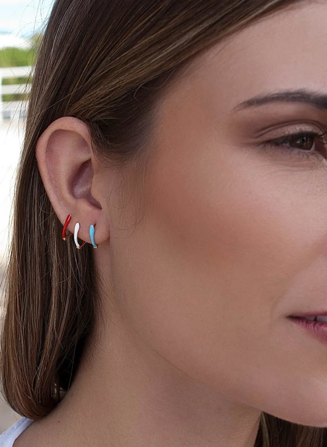 Pendientes Originales | LINEARGENT Pendientes pequeños de plata diseño esmalte azul