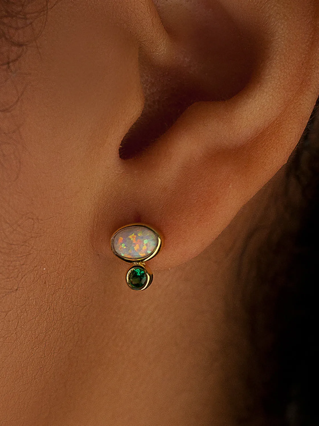 Pendientes De Piedras De Colores | Pendientes Pequeños | LINEARGENT Pendientes pequeños de plata diseño ópalo y aventurina