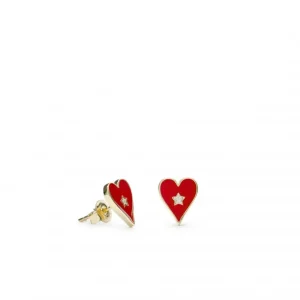 Pendientes Pequeños | LINEARGENT Pendientes pequeños diseño de corazón con esmalte rojo