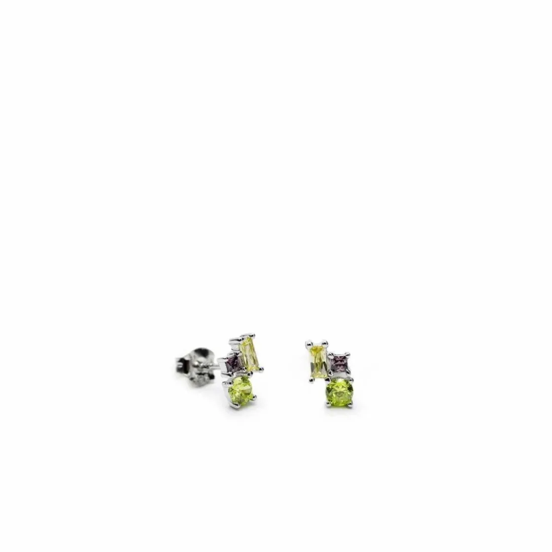 Pendientes De Piedra Natural | Pendientes De Piedras De Colores | LINEARGENT Pendientes pequeños diseño de cuarzos adamantinos talla redonda
