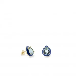 Pendientes De Piedras De Colores | Pendientes Pequeños | LINEARGENT Pendientes pequeños diseño de gota combinados con esmalte azul