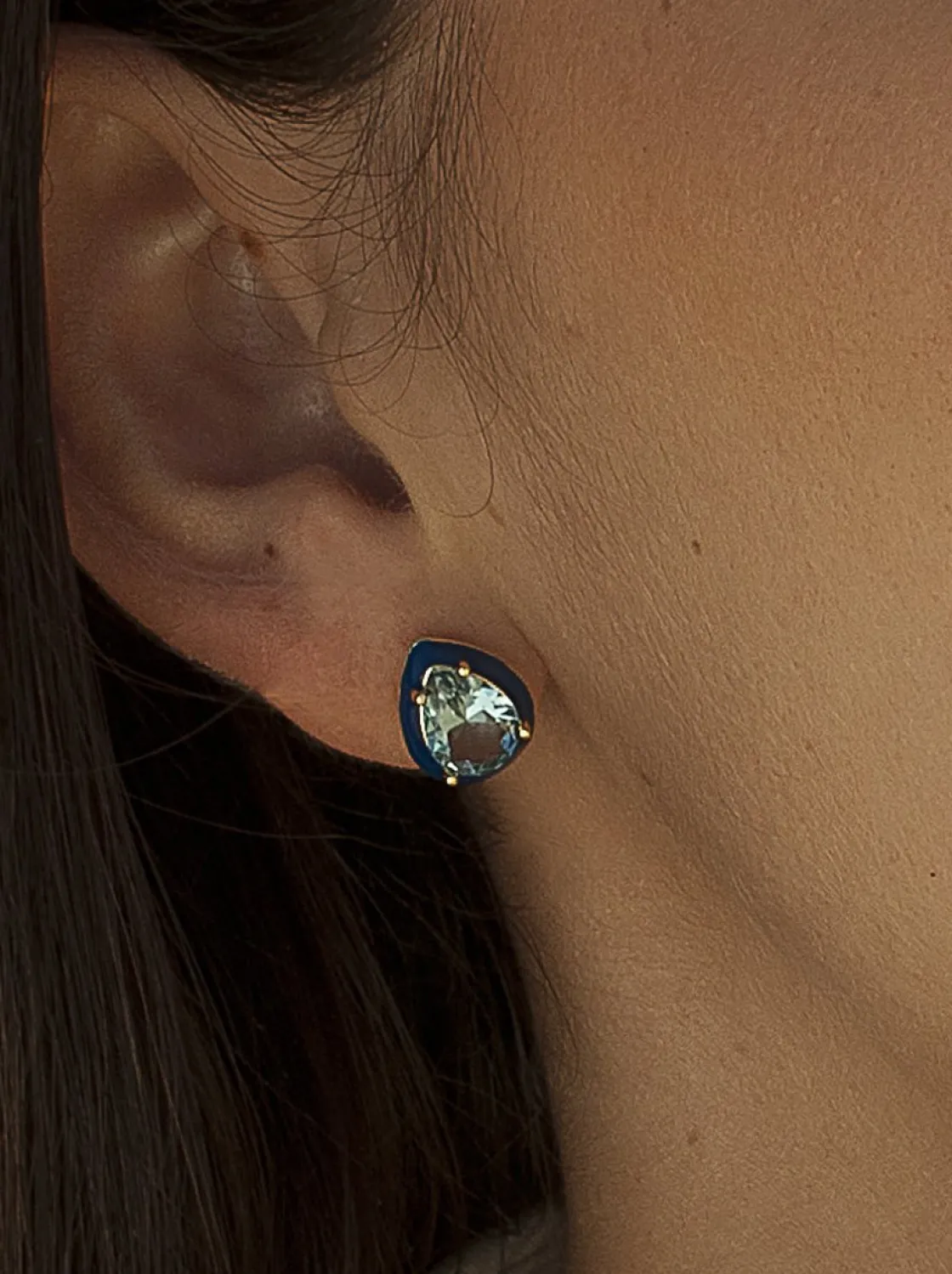 Pendientes De Piedras De Colores | Pendientes Pequeños | LINEARGENT Pendientes pequeños diseño de gota combinados con esmalte azul