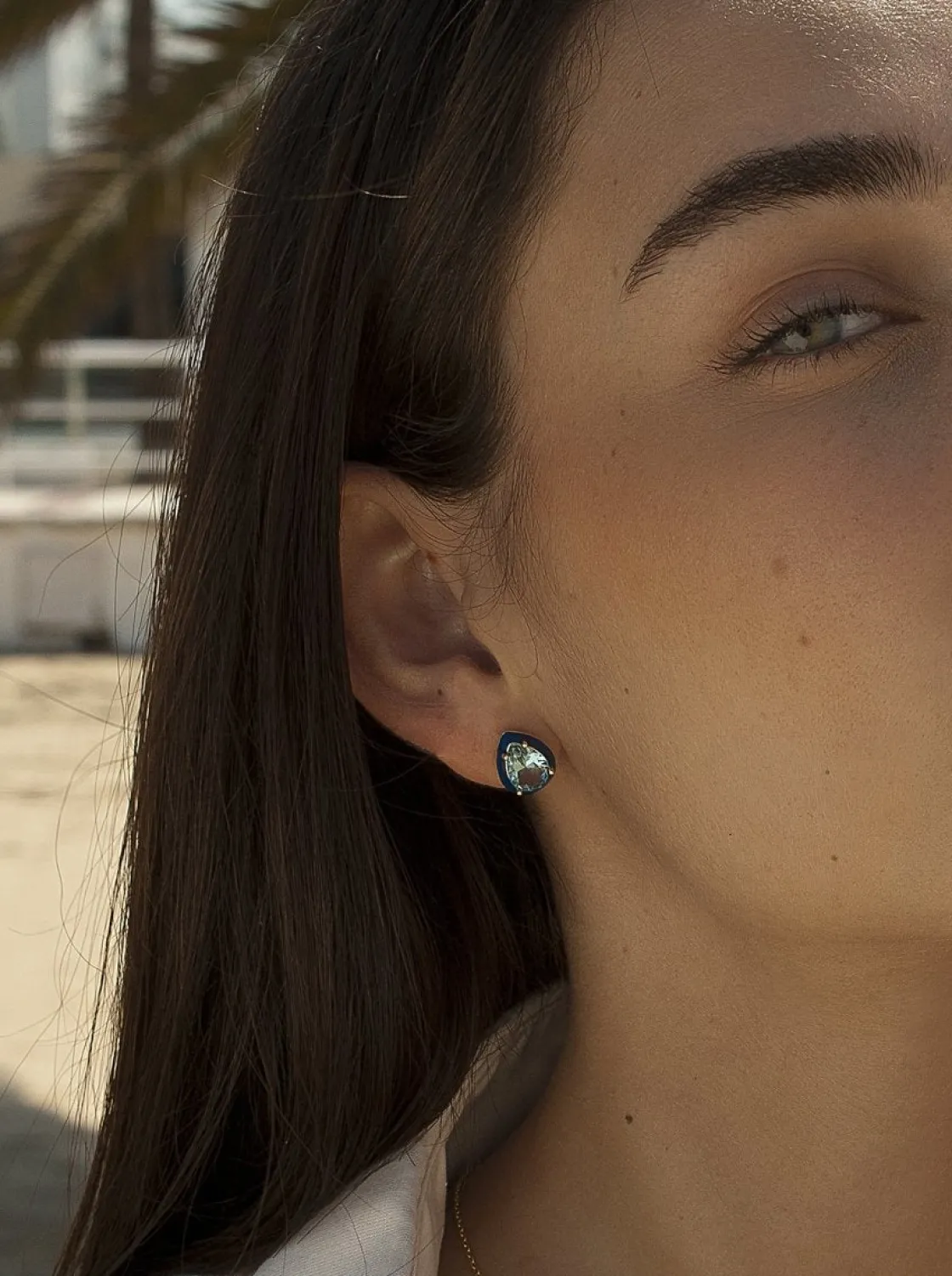 Pendientes De Piedras De Colores | Pendientes Pequeños | LINEARGENT Pendientes pequeños diseño de gota combinados con esmalte azul