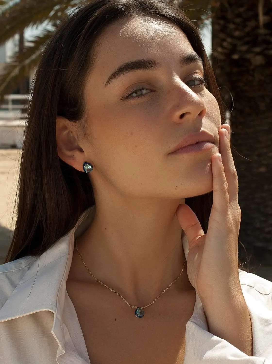 Pendientes De Piedras De Colores | Pendientes Pequeños | LINEARGENT Pendientes pequeños diseño de gota combinados con esmalte azul