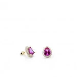 Pendientes De Piedras De Colores | Pendientes Pequeños | LINEARGENT Pendientes pequeños diseño de gota combinados con esmalte rosa