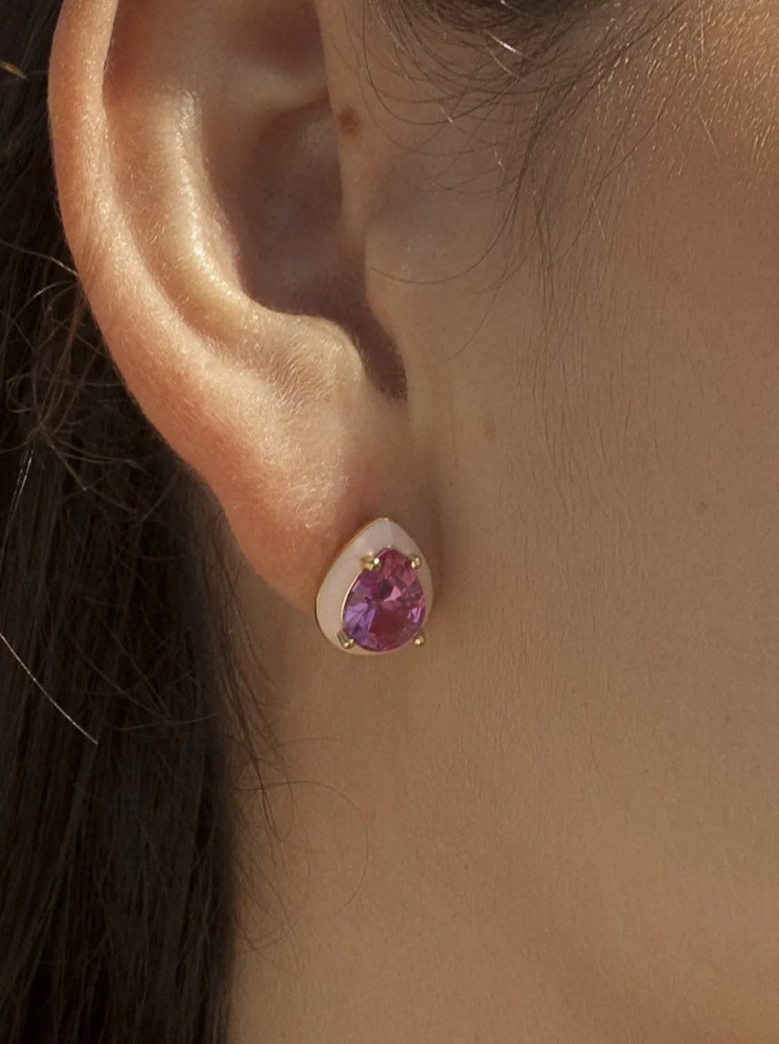 Pendientes De Piedras De Colores | Pendientes Pequeños | LINEARGENT Pendientes pequeños diseño de gota combinados con esmalte rosa