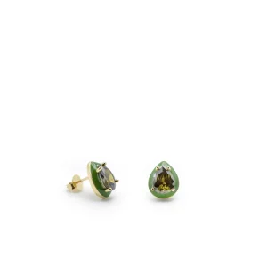 Pendientes De Piedras De Colores | Pendientes Pequeños | LINEARGENT Pendientes pequeños diseño de gota combinados con esmalte verde