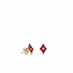 Pendientes Pequeños | LINEARGENT Pendientes pequeños diseño rombo con esmalte rojo