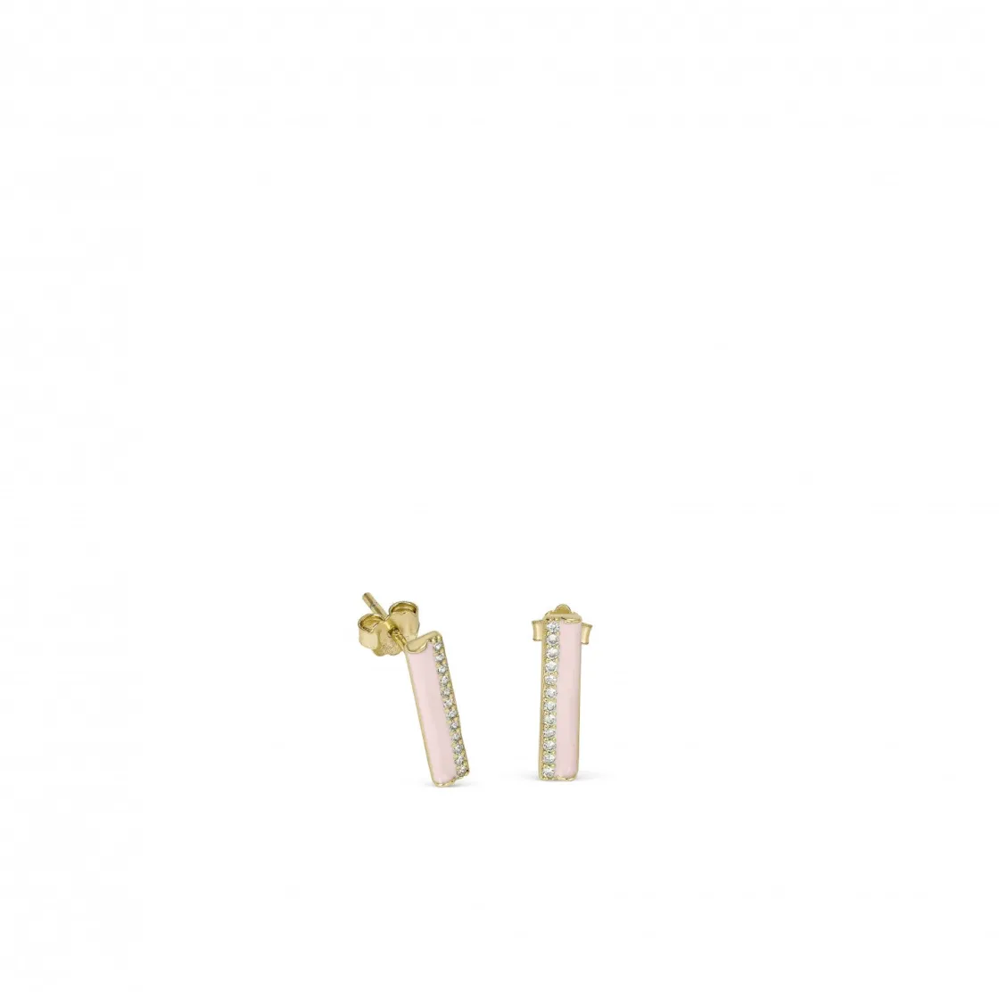 Pendientes Pequeños | LINEARGENT Pendientes pequeños diseño vertical con esmalte rosa y circonitas