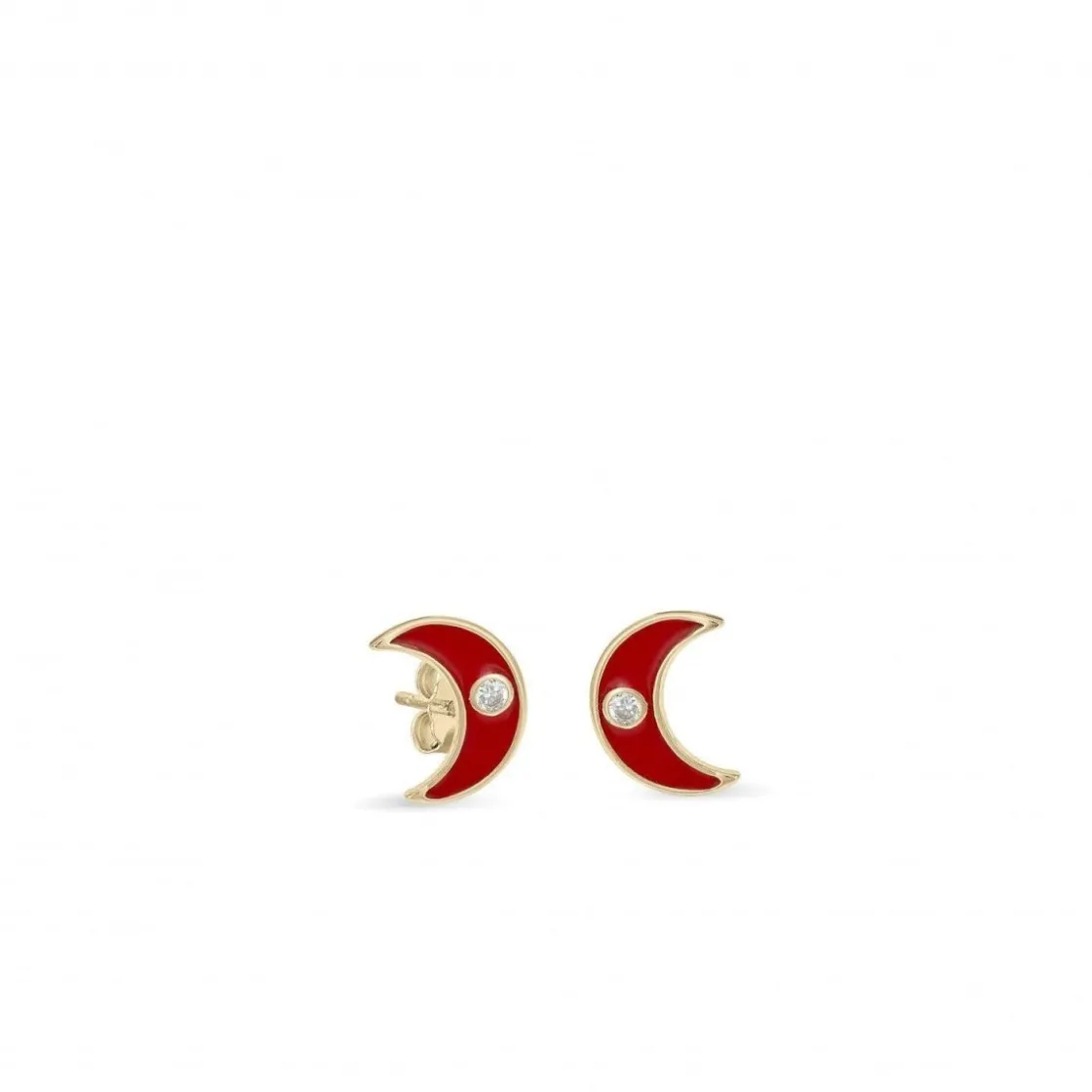 Pendientes Pequeños | LINEARGENT Pendientes pequeños en plata diseño luna esmalte rojo
