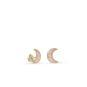 Pendientes Pequeños | LINEARGENT Pendientes pequeños en plata diseño luna esmalte rosa