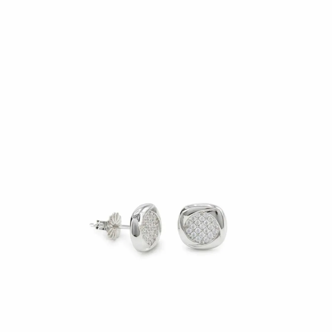 Pendientes Pequeños | LINEARGENT Pendientes pequeños plata brillantes con silueta circular y circonitas