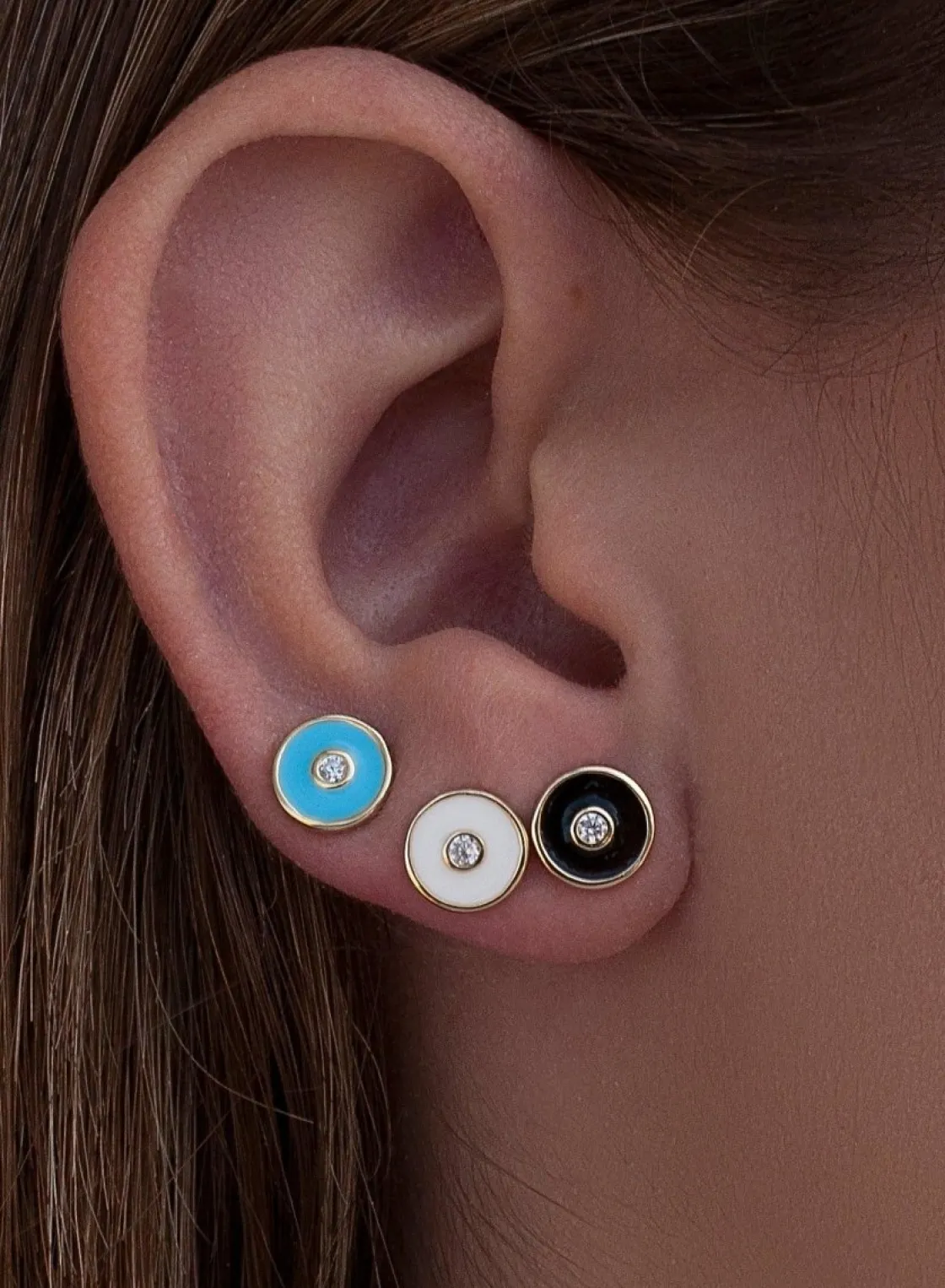Pendientes Pequeños | LINEARGENT Pendientes pequeños plata circular esmalte blanco