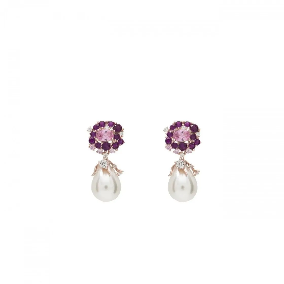 Pendientes Perlas | LINEARGENT Pendientes perla colgante con gemas rosadas y circonita