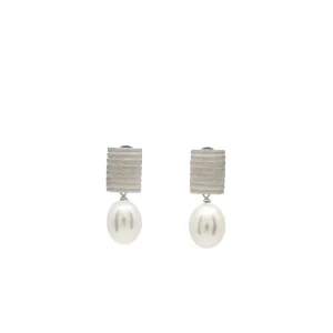 Pendientes Perlas | LINEARGENT Pendientes perla colgante diseño botón cuadrado y perla
