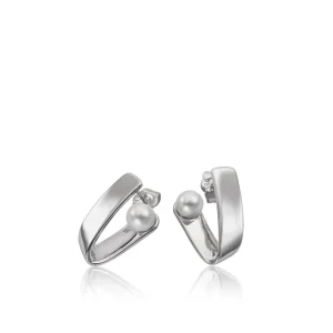 Pendientes Perlas | LINEARGENT Pendientes perla diseño "v" en plata lisa
