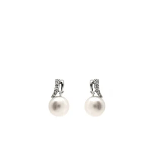 Pendientes Perlas | LINEARGENT Pendientes perlas con carril de circonitas y plata lisa