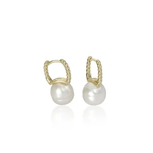Pendientes Perlas | LINEARGENT Pendientes perlas de plata bañada en oro diseño espiga con perla barroca