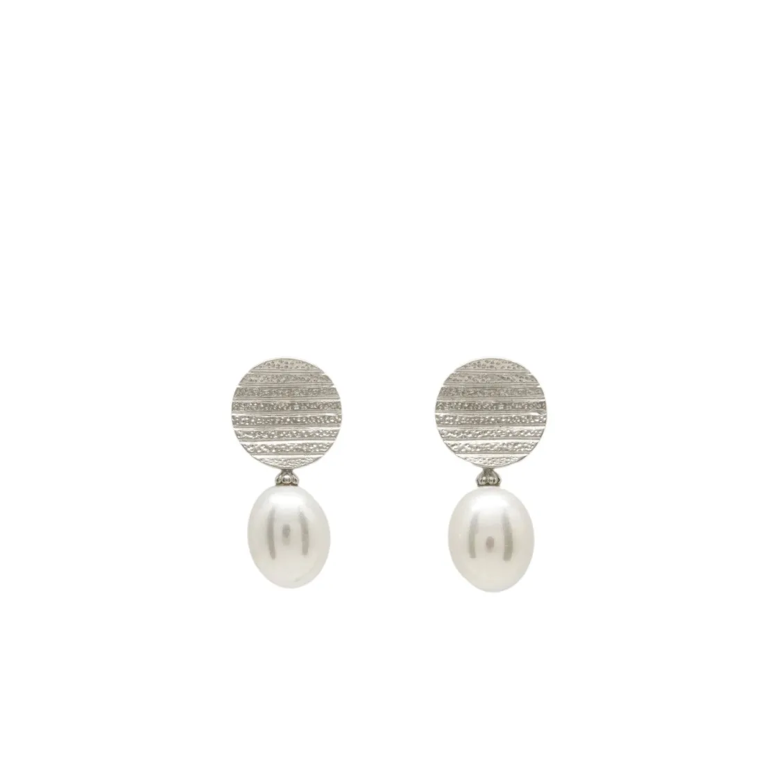 Pendientes Perlas | LINEARGENT Pendientes perlas de plata botón circular y perla colgante