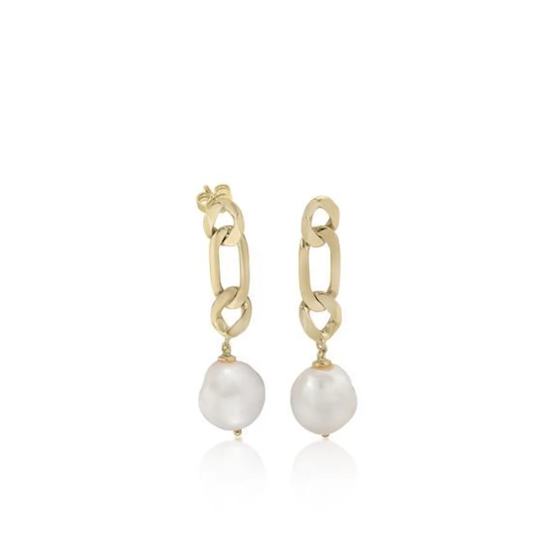 Pendientes Largos | Pendientes Perlas | LINEARGENT Pendientes perlas diseño paper clip bañados en oro