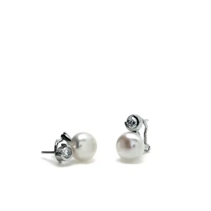 Pendientes Perlas | Pendientes Pequeños | LINEARGENT Pendientes perlas estilo tu y yo con perla y circonita talla redonda