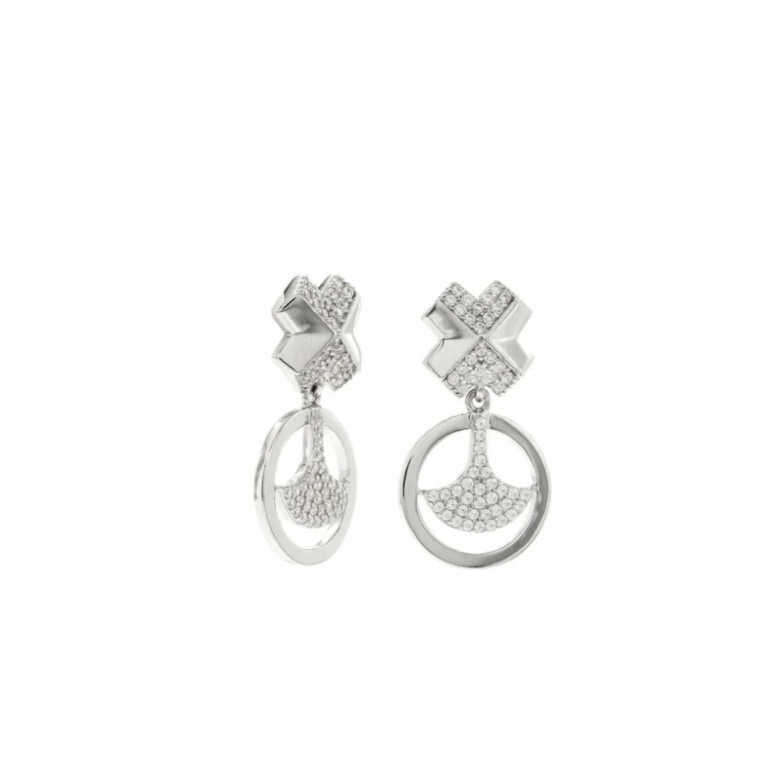Pendientes Largos | LINEARGENT Pendientes plata y circonitas móviles con motivo de circulo