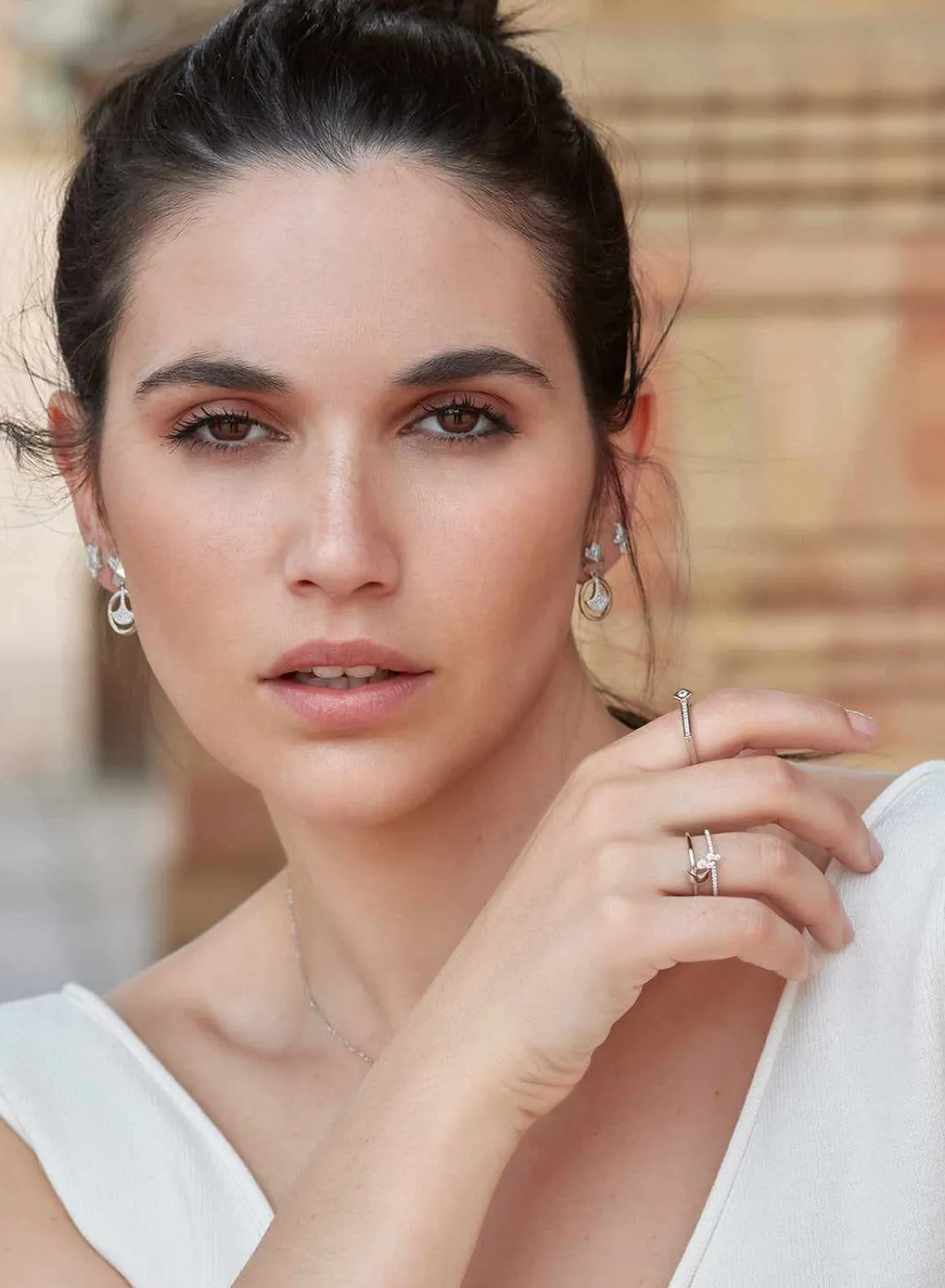 Pendientes Largos | LINEARGENT Pendientes plata y circonitas móviles con motivo de circulo