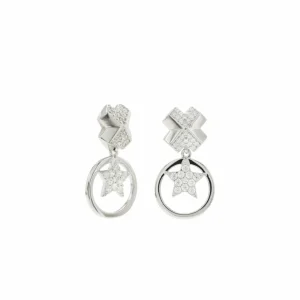 Pendientes Largos | LINEARGENT Pendientes plata y circonitas móviles con motivo de circulo y estrella