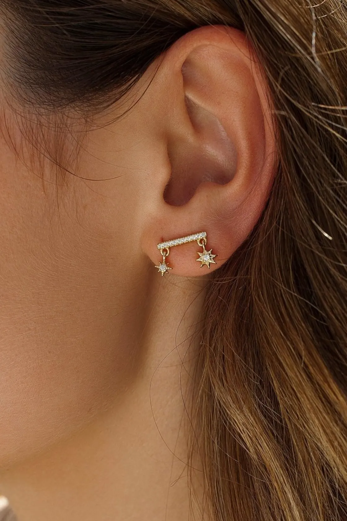 Pendientes Pequeños | LINEARGENT Pendientes trepadores de plata con colgantes estrella