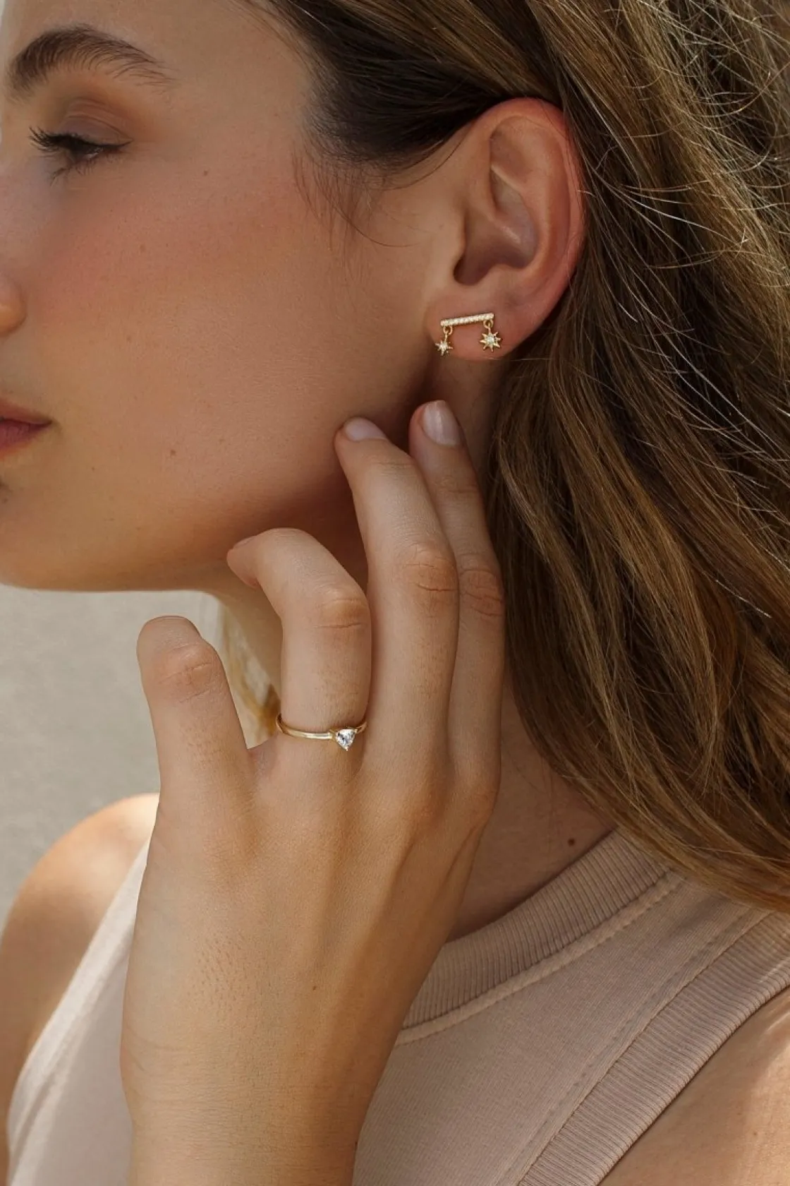 Pendientes Pequeños | LINEARGENT Pendientes trepadores de plata con colgantes estrella