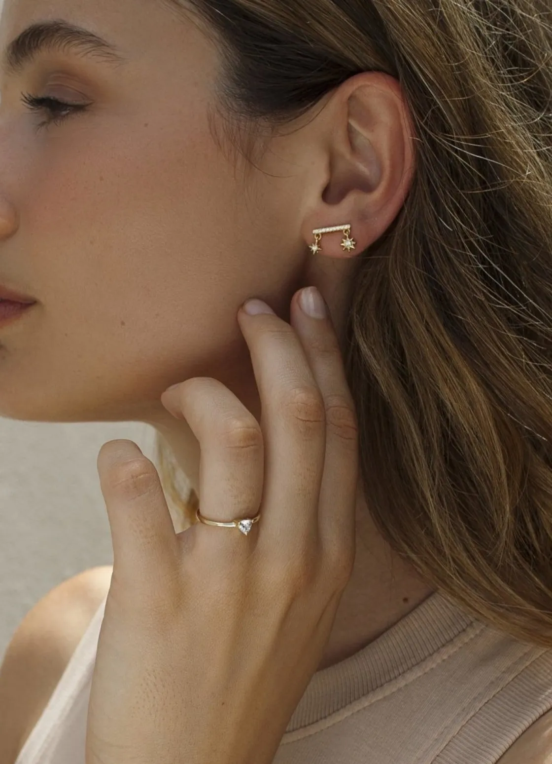Pendientes Pequeños | LINEARGENT Pendientes trepadores de plata con colgantes estrella