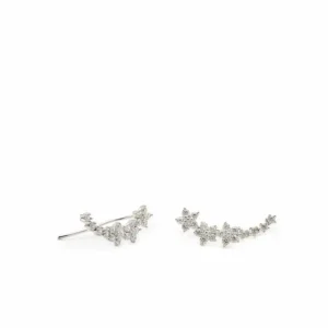 Pendientes Trepadores | LINEARGENT Pendientes trepadores de plata con motivo de flor con circonitas