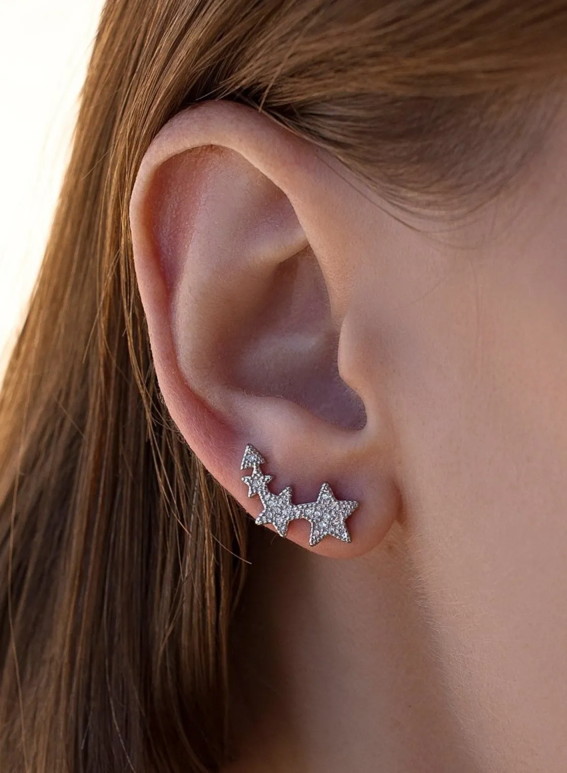 Pendientes Trepadores | LINEARGENT Pendientes trepadores de plata diseño estrella ascendiente
