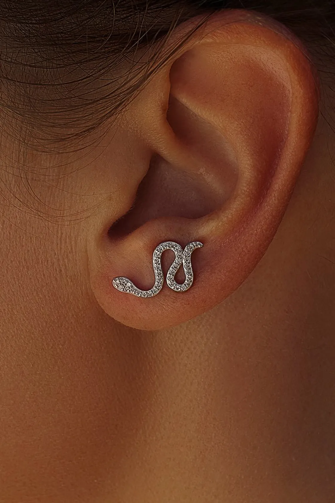 Pendientes Trepadores | LINEARGENT Pendientes trepadores de plata silueta de serpiente zig zag