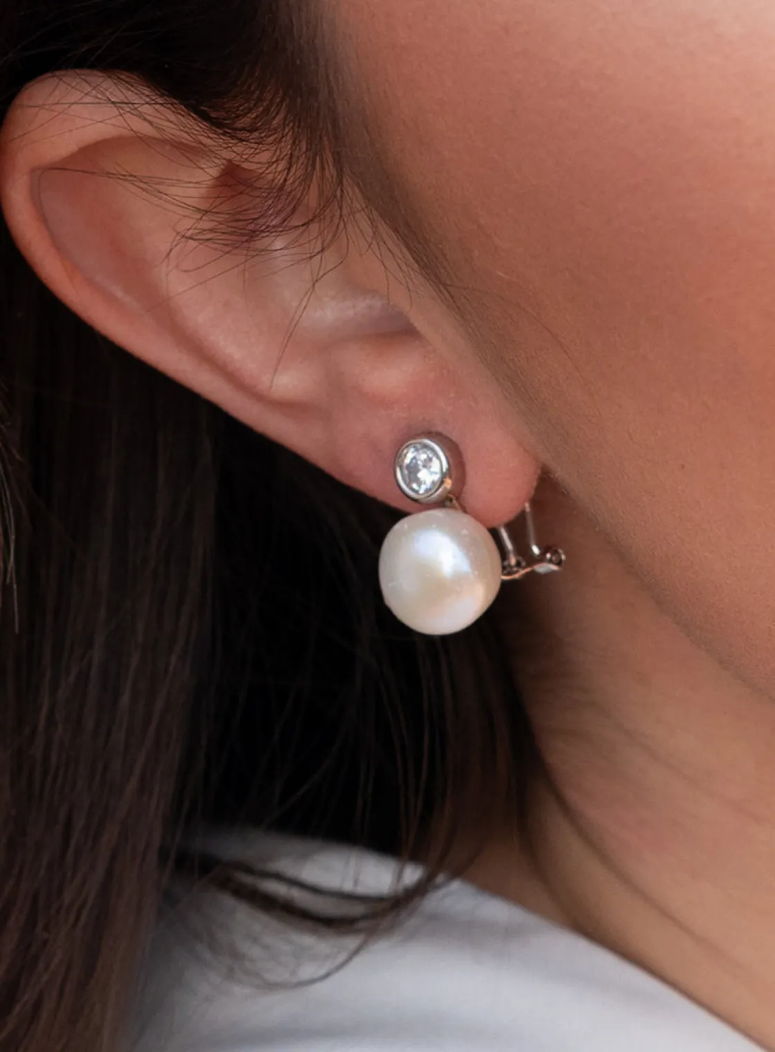 Pendientes Perlas | Pendientes Pequeños | LINEARGENT Pendientes tu y yo con perla diseño detalle de media luna