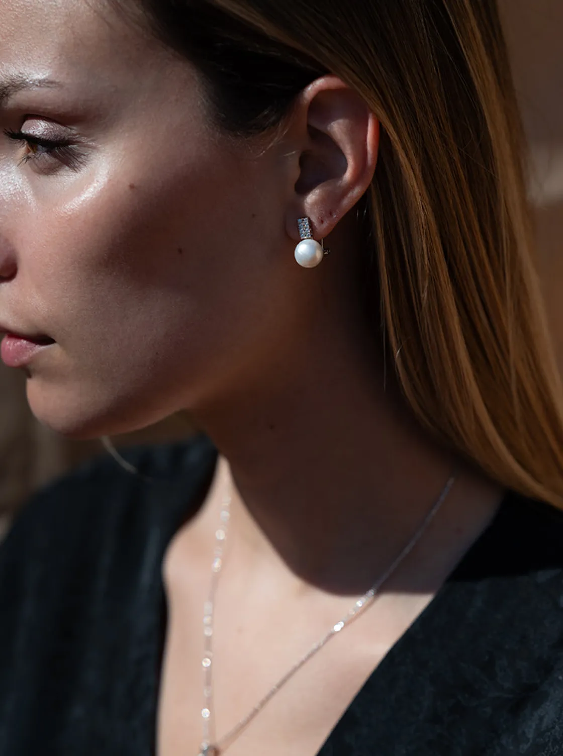 Pendientes Perlas | Pendientes Pequeños | LINEARGENT Pendientes tu y yo con perla diseño rectangular de circonitas