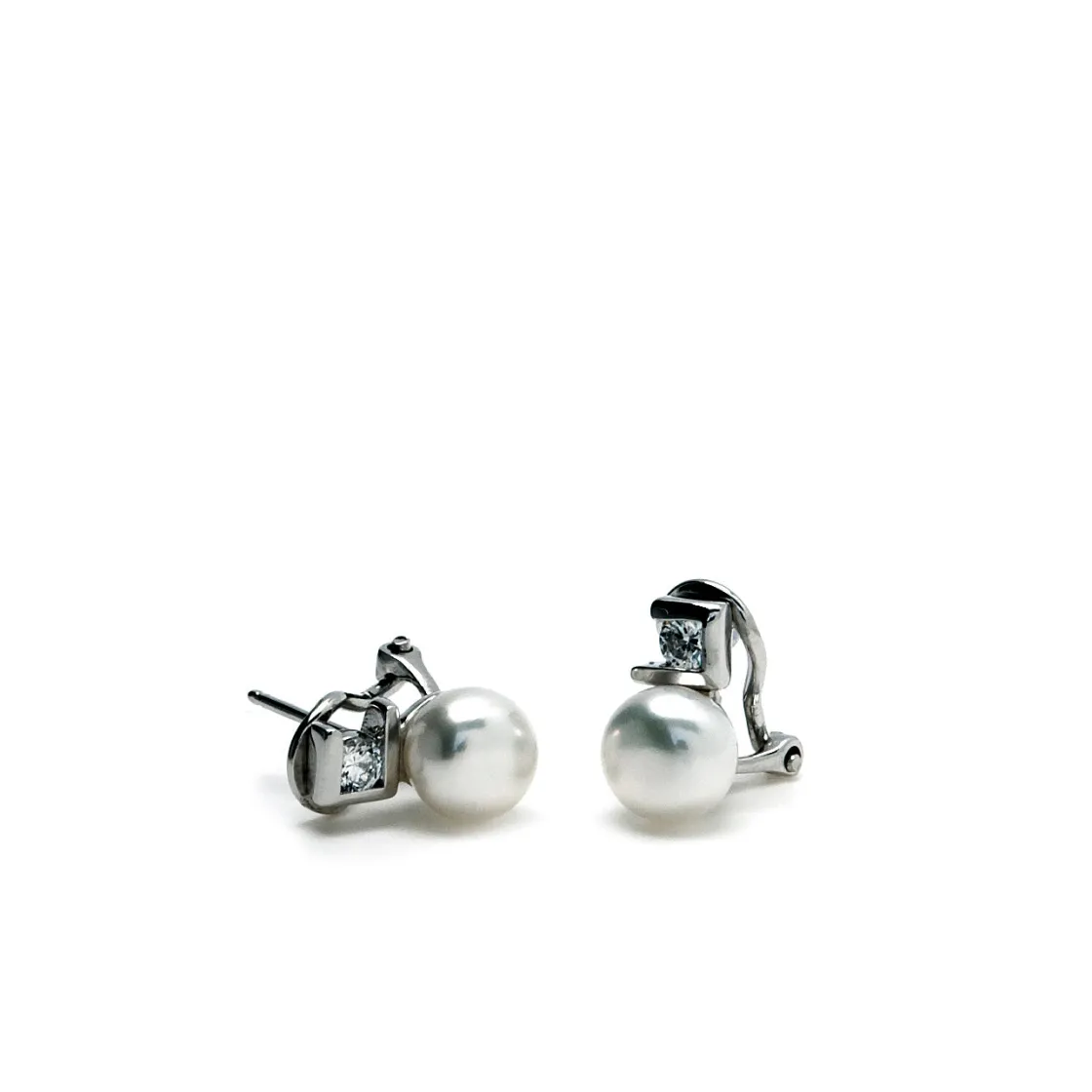 Pendientes Perlas | Pendientes Pequeños | LINEARGENT Pendientes tu y yo con perla y cuarzo adamantino talla redonda