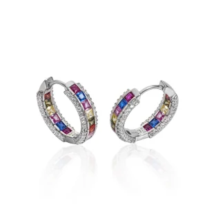Pendientes De Piedras De Colores | Pendientes Aro | LINEARGENT Pendinetes aro con piedras multicolor y circonitas