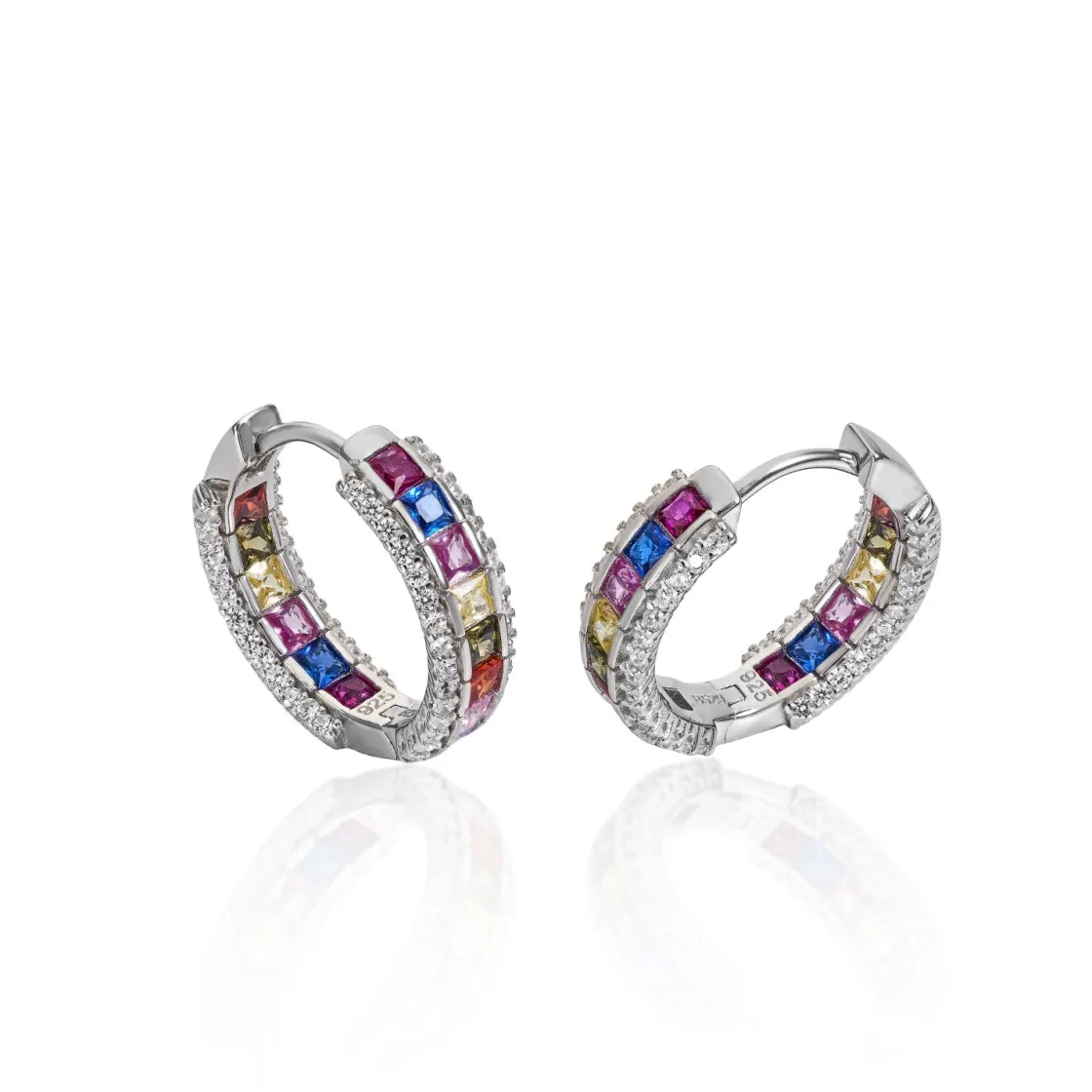 Pendientes De Piedras De Colores | Pendientes Aro | LINEARGENT Pendinetes aro con piedras multicolor y circonitas
