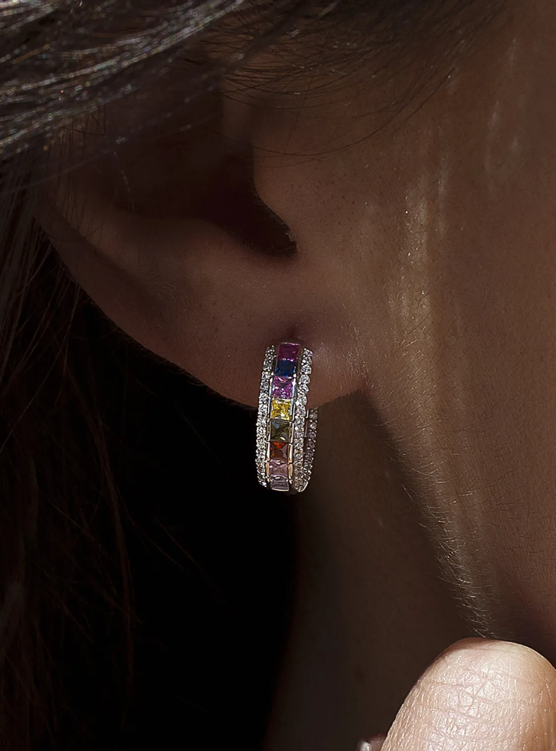Pendientes De Piedras De Colores | Pendientes Aro | LINEARGENT Pendinetes aro con piedras multicolor y circonitas
