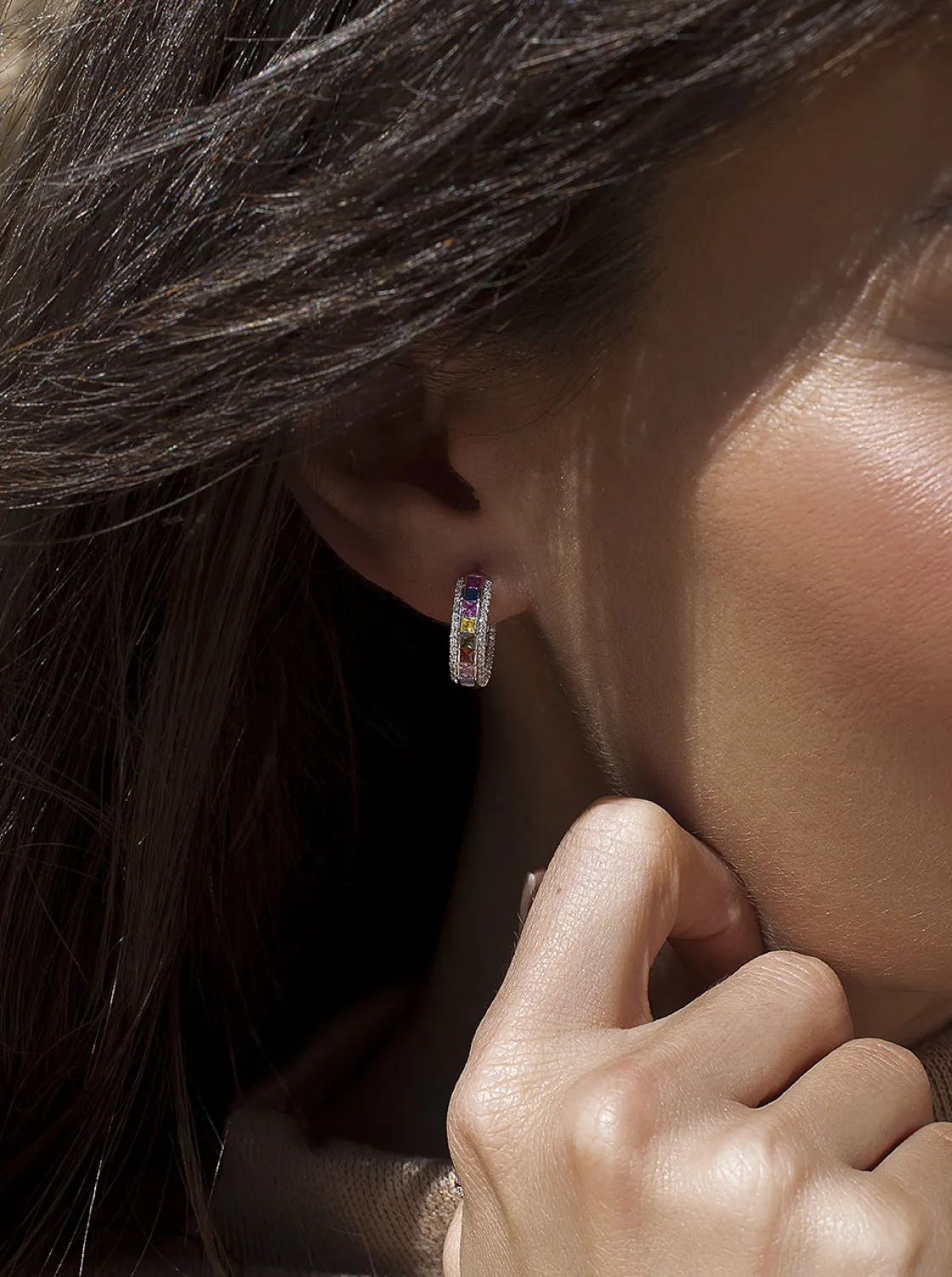 Pendientes De Piedras De Colores | Pendientes Aro | LINEARGENT Pendinetes aro con piedras multicolor y circonitas