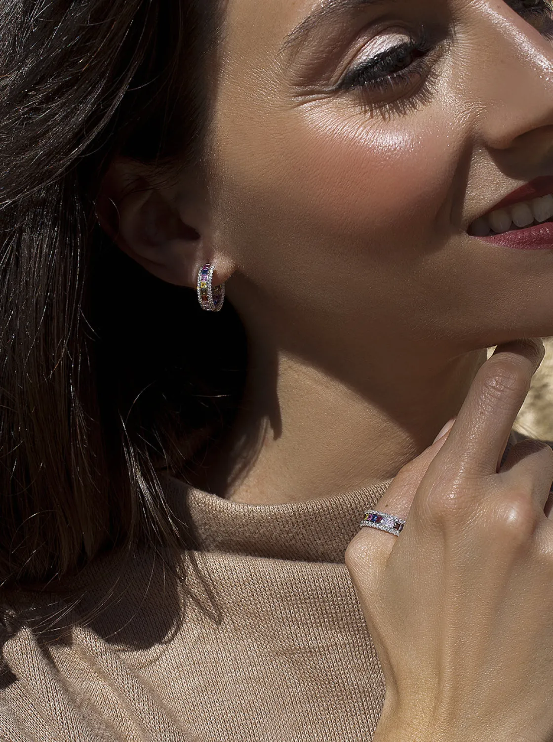 Pendientes De Piedras De Colores | Pendientes Aro | LINEARGENT Pendinetes aro con piedras multicolor y circonitas