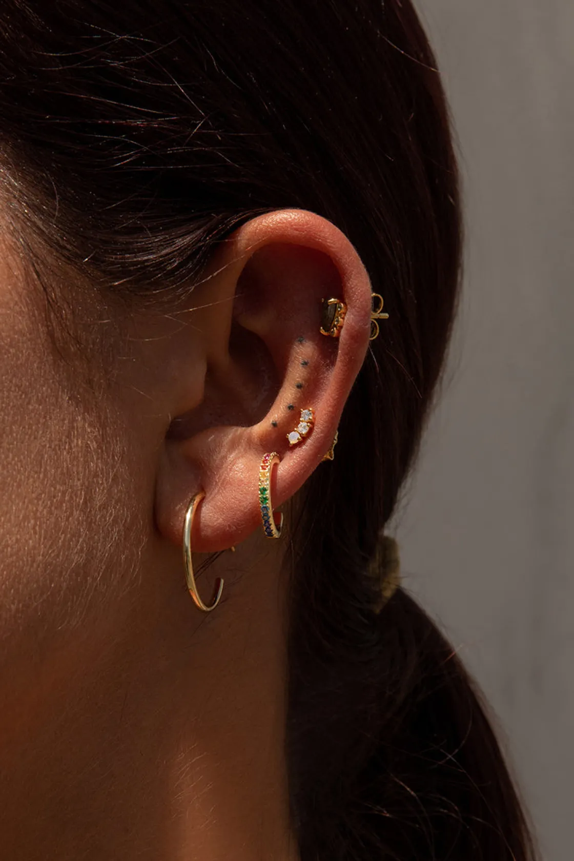 Segundo Pendiente | LINEARGENT Piercing brillante diseño ópalo y dos circonitas